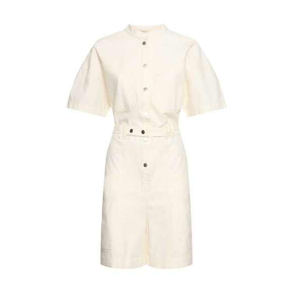 Isabel Marant Etoile Kiara Belted Cotton Poplin Romper Jumpsuit Ecru Sz 4 EU 36 - Picture 1 of 16